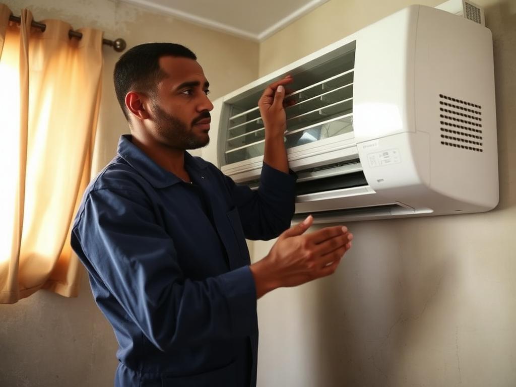 Technician performing ac cleaning & care in Addis Ababa