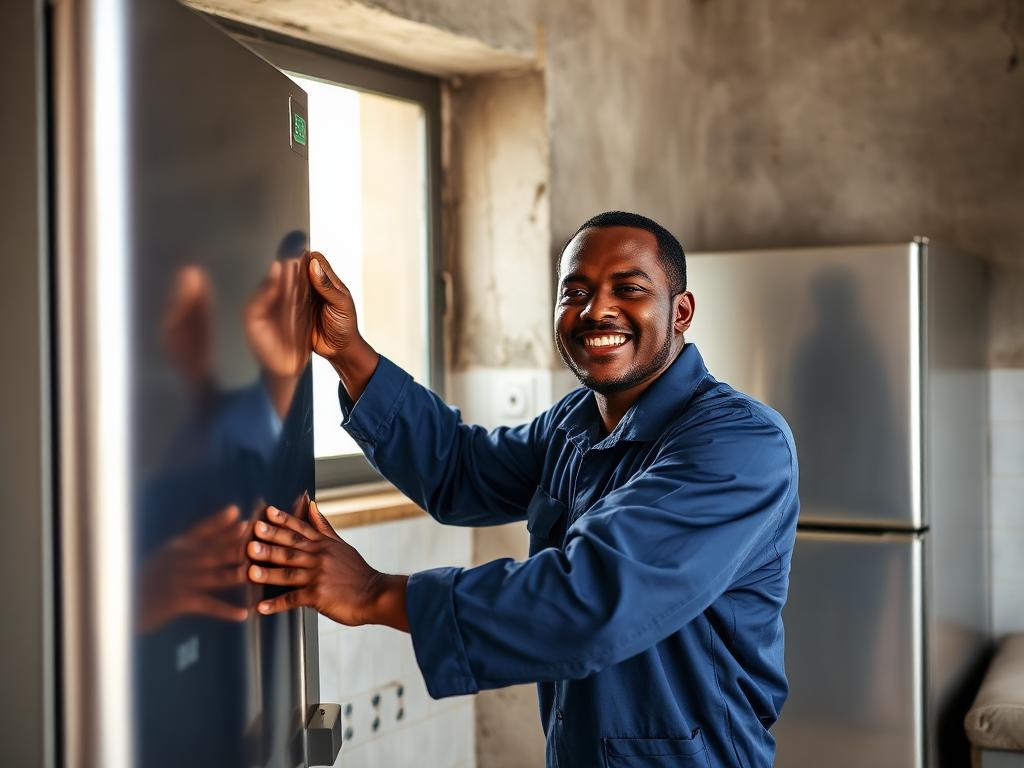 Technician performing fridge repair in Addis Ababa