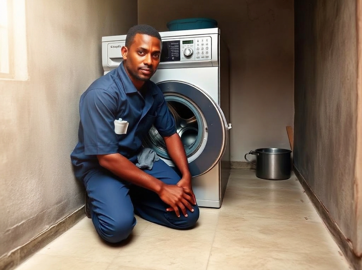 Technician performing washer & dryer repair in Addis Ababa